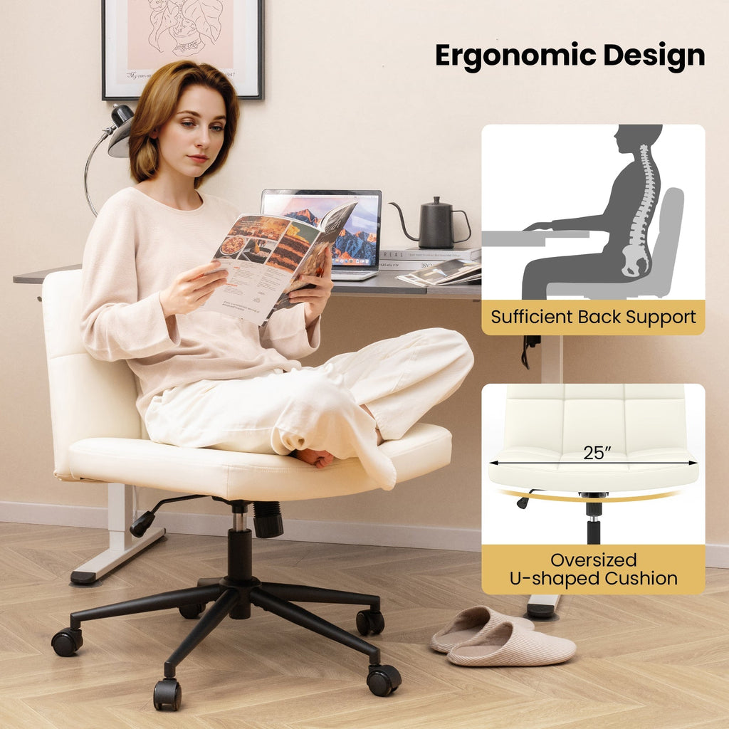 Height-adjustable Armless Desk Chair with Wheels for Home Office Make Up