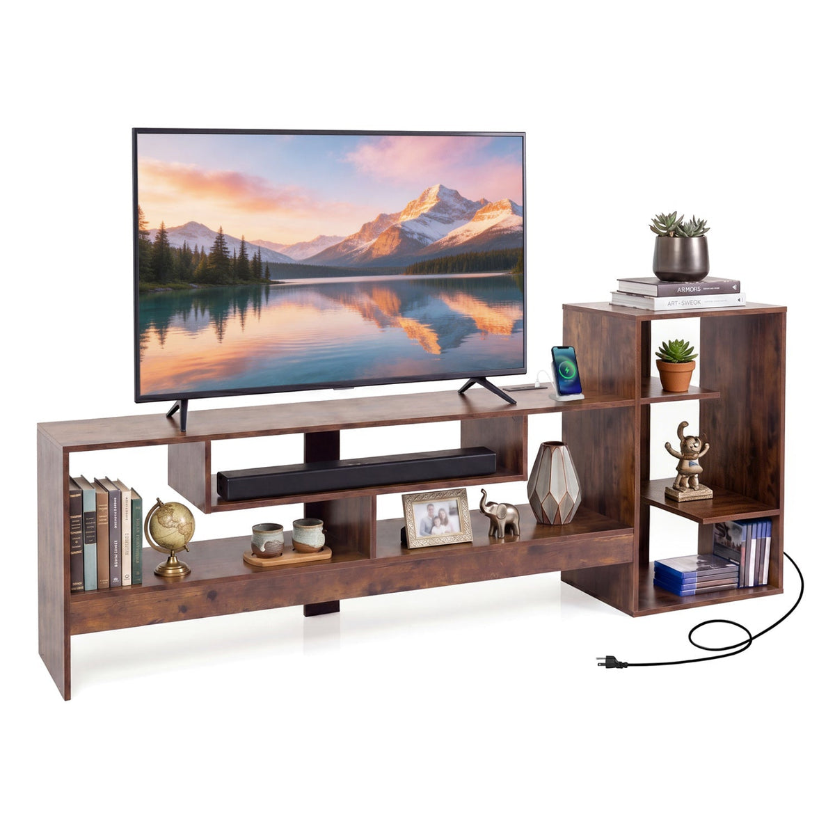 TV Stand for 55 Inch TV with Power Outlets and Storage