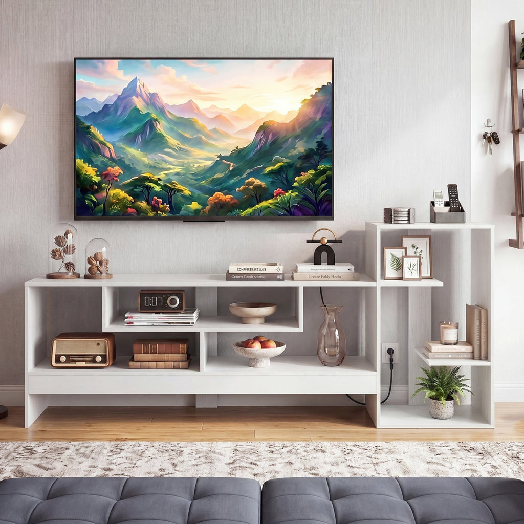 TV Stand for 55 Inch TV with Power Outlets and Storage