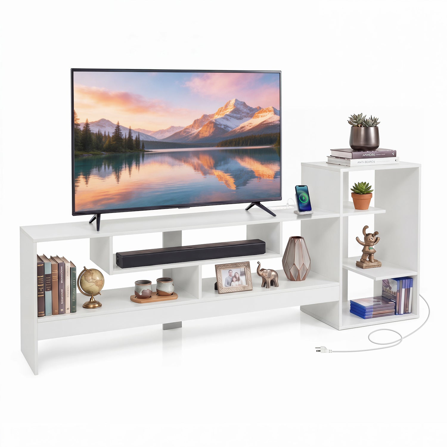 TV Stand for 55 Inch TV with Power Outlets and Storage