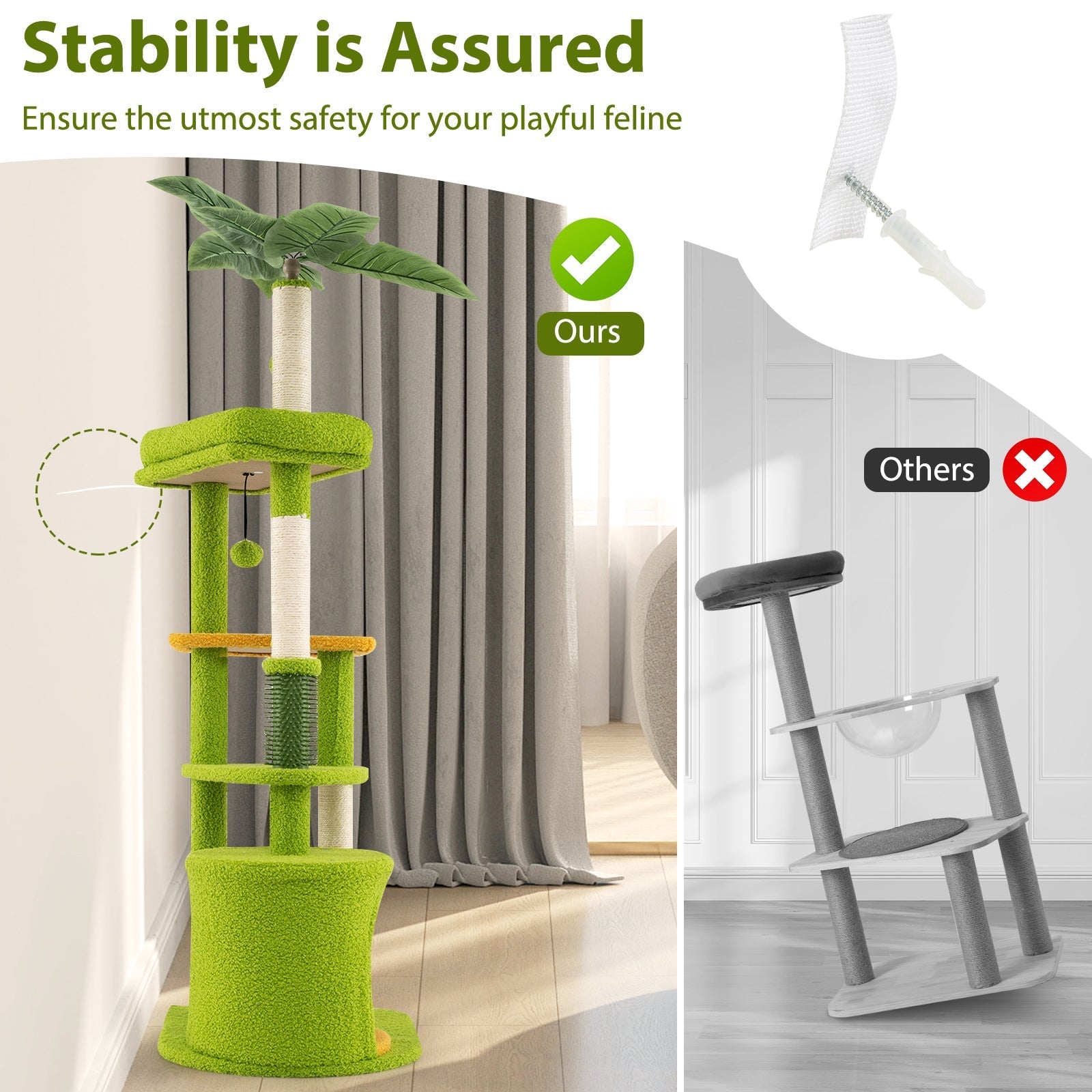 Cute Cat Tree for Adult Cats Multi-level Kitty Tower-Green