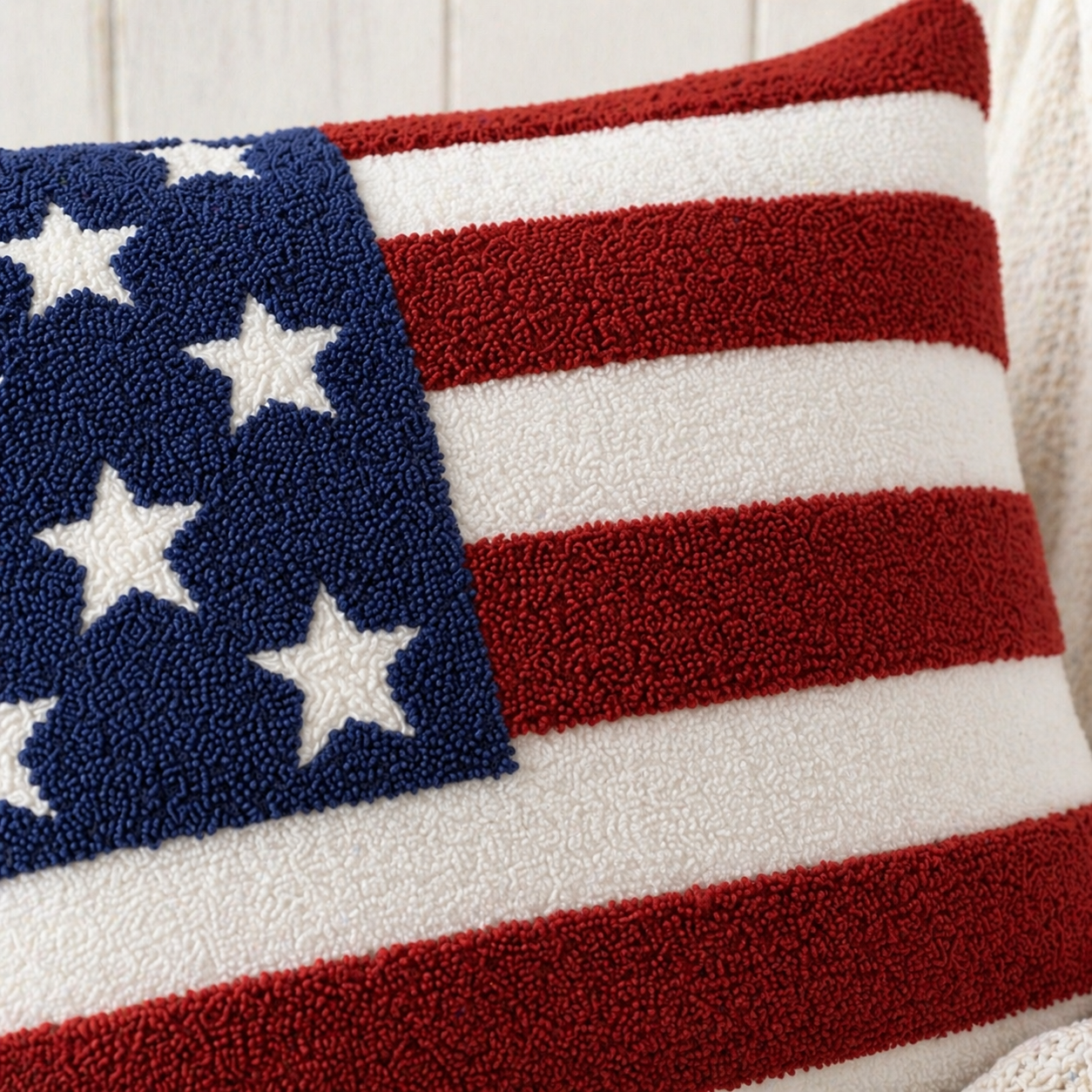 Embroidered American Flag Pillow