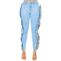 High Waist Sequin Fringed Patch Skinny Jeans