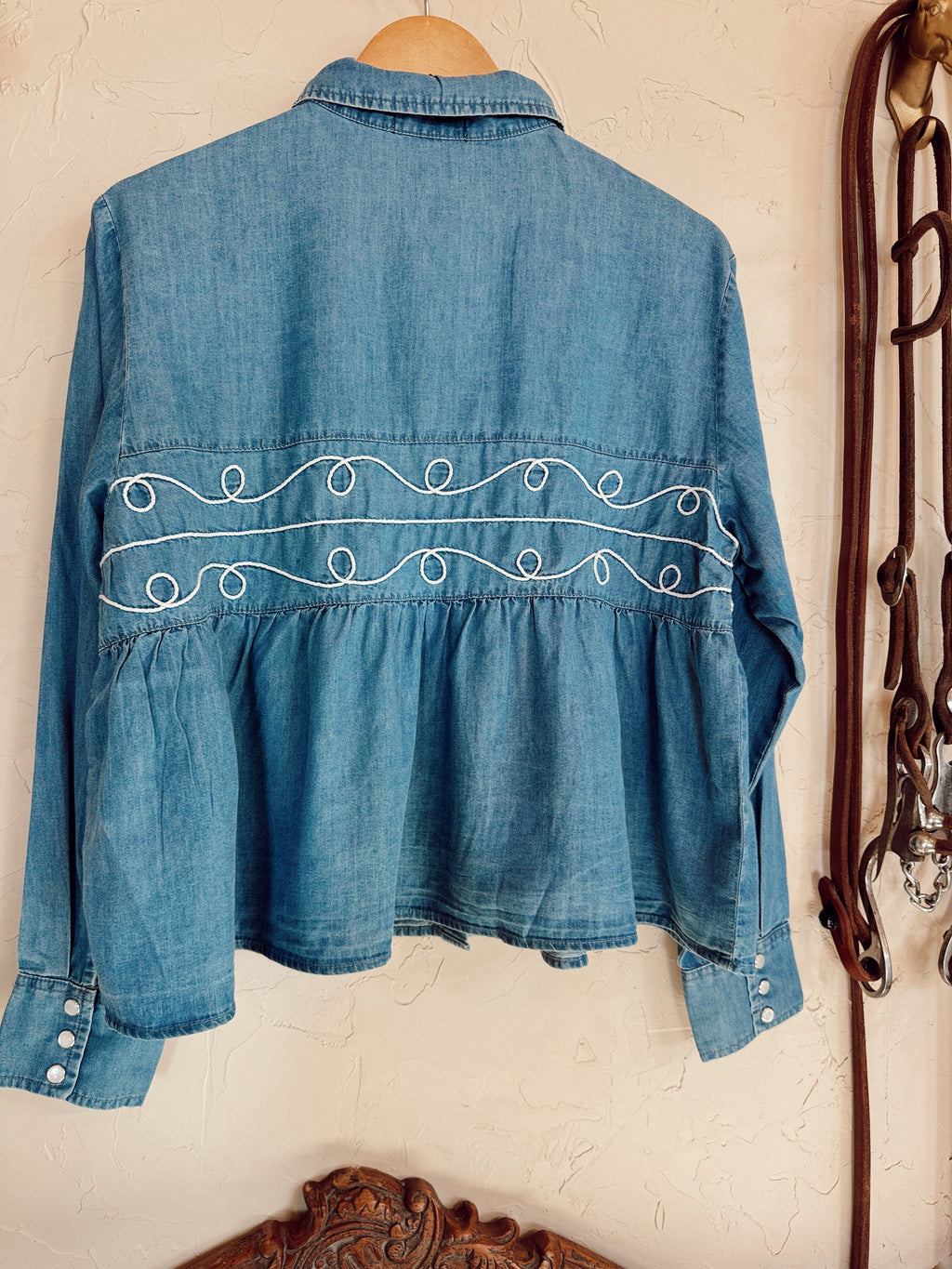 The Loopty Lou Long Sleeve Denim Top-L/XL