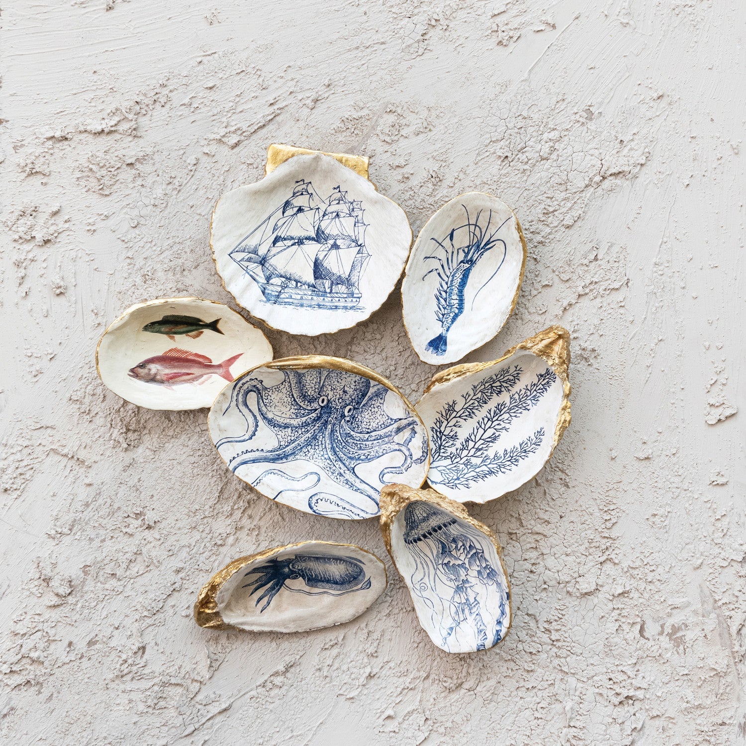 Blue & White Sea Life Shell Trinket Dish