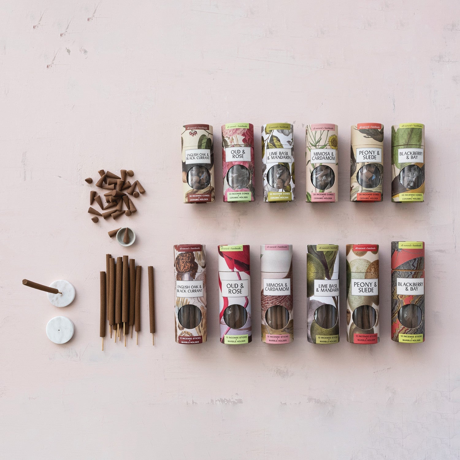 Peony & Suede Incense Cones with Ceramic Holder