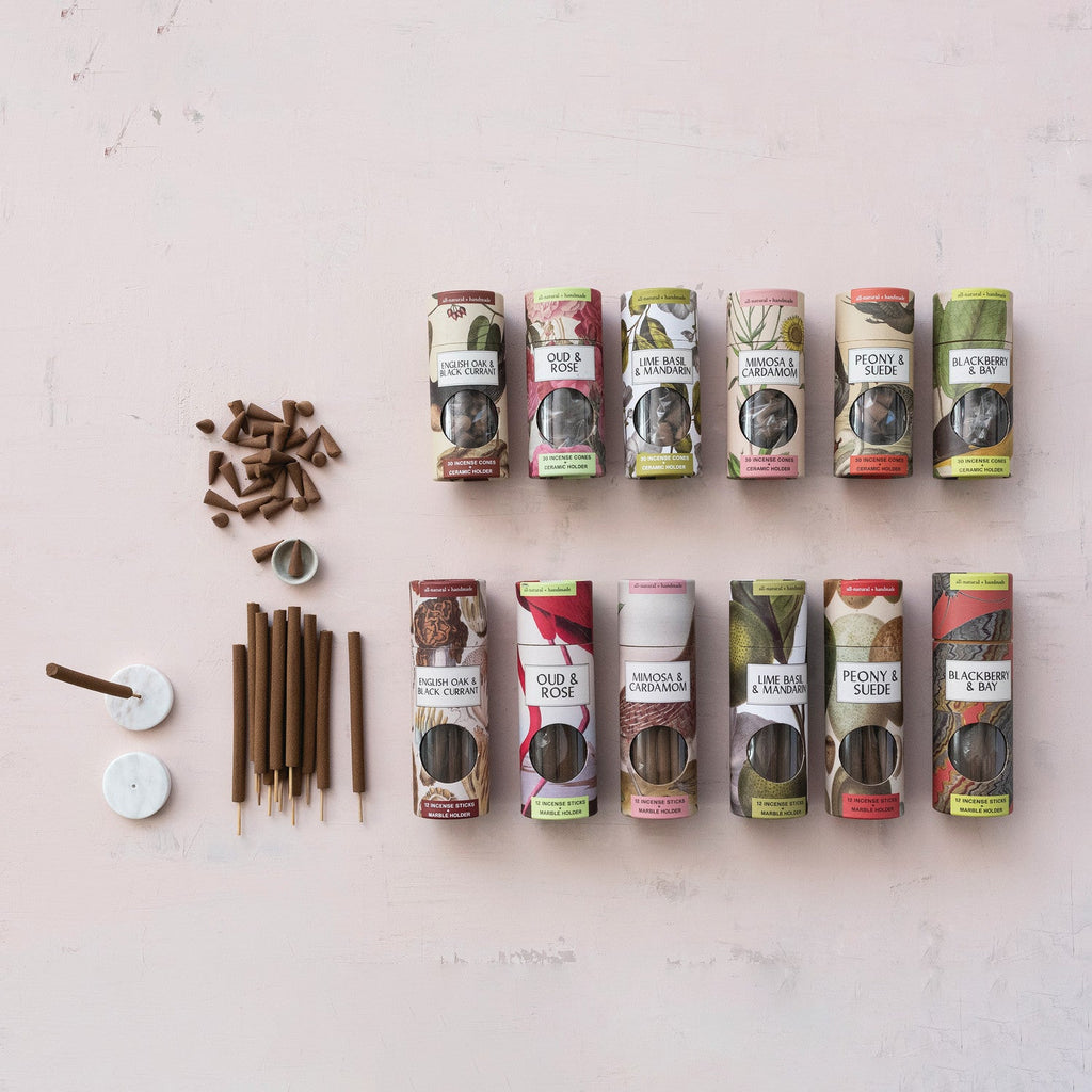 English Oak & Black Currant Incense Cones with Ceramic Holder
