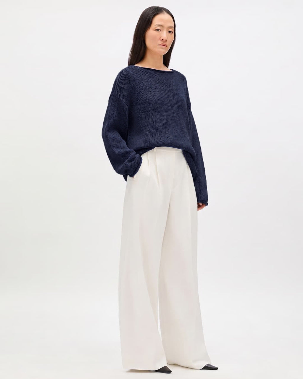 Draped Knit Sweater | Navy