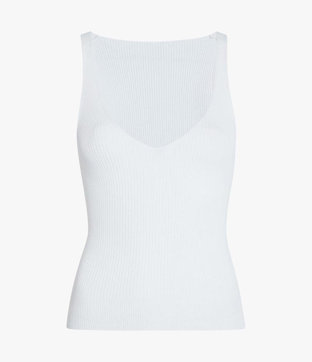 Deep V Tank Knit | White