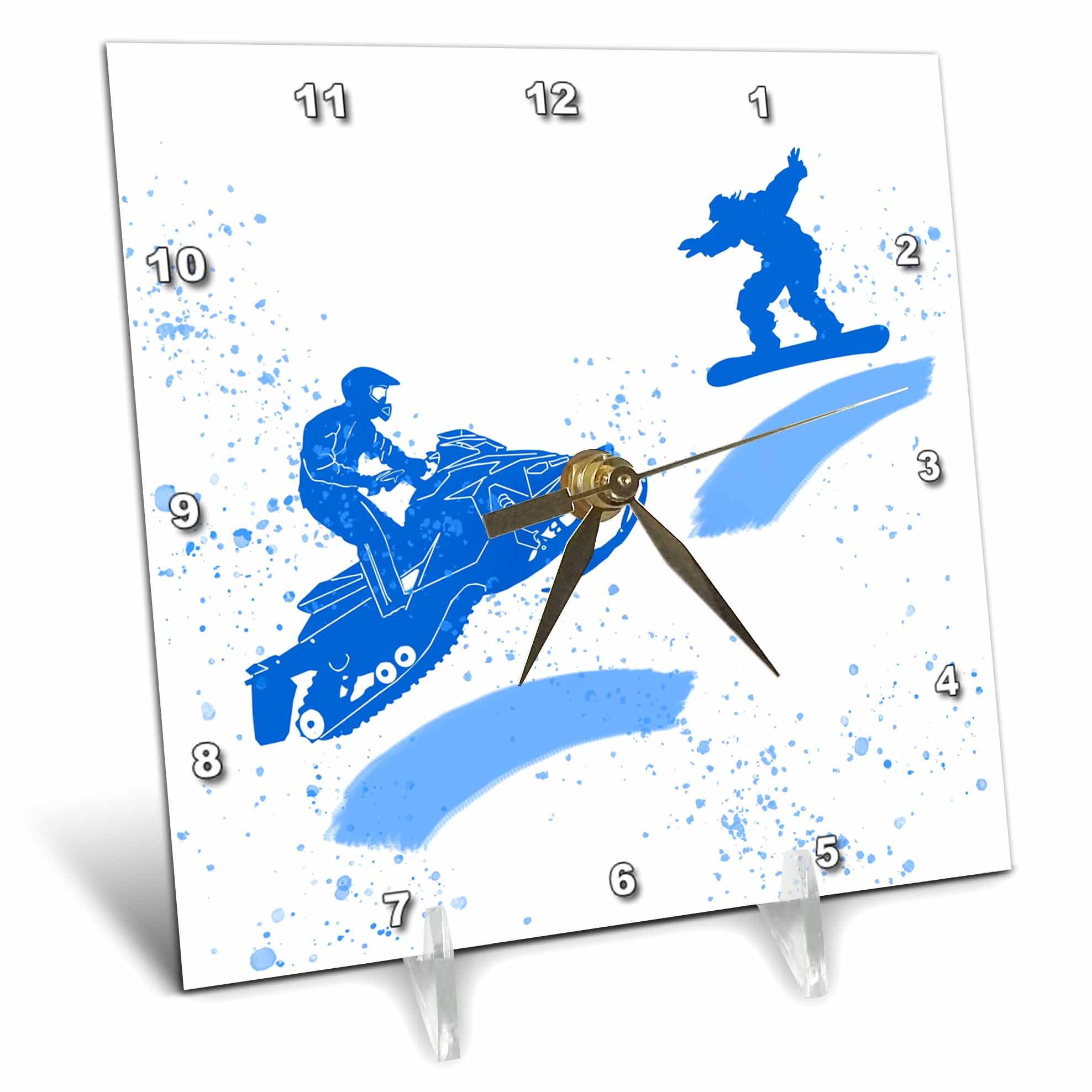 3dRose Alexis Design - Sport Winter - Snowmobile, Snowboard, Snow. Winter Sport. Add Your Custom Text - Desk Clocks