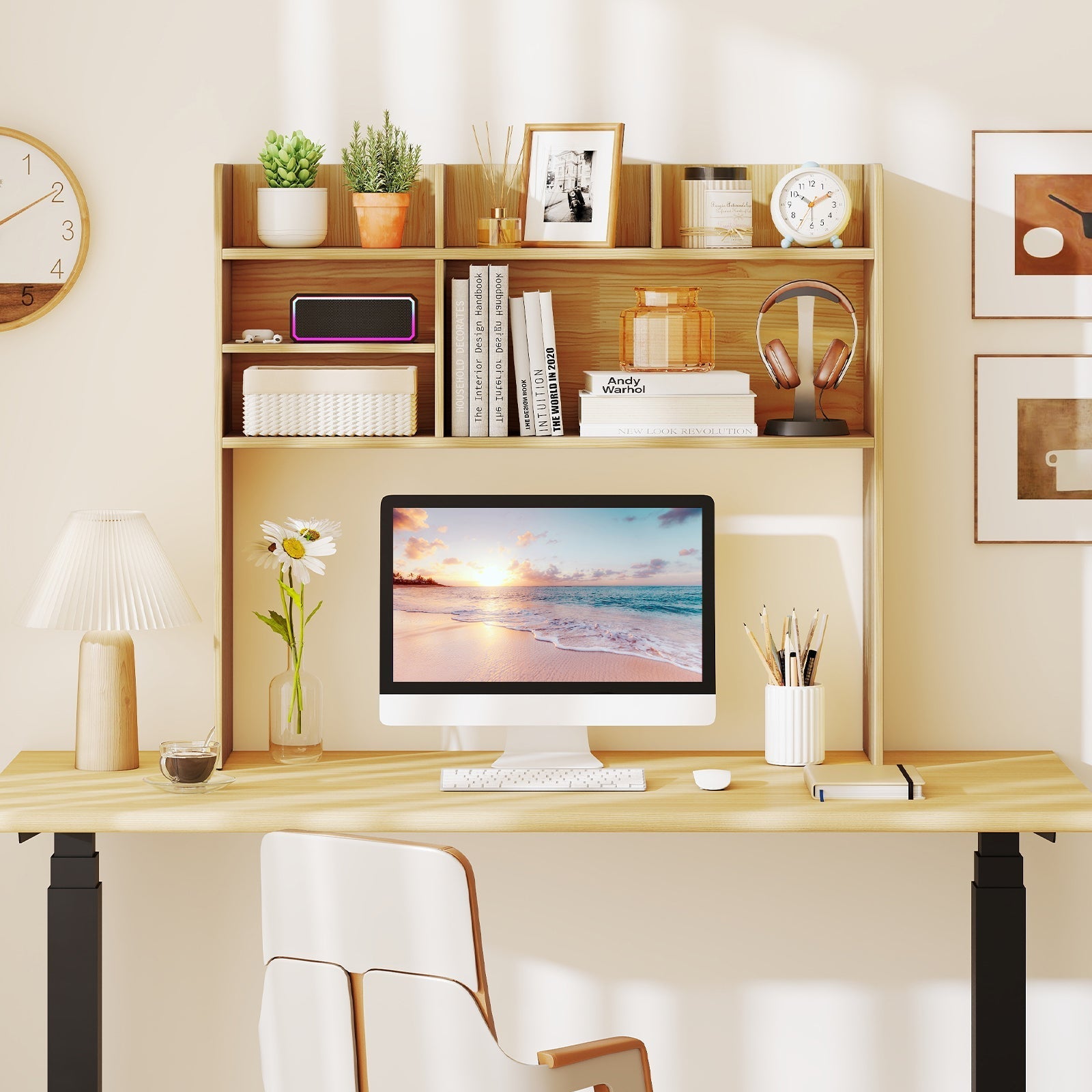 Desktop Bookshelf Countertop Storage Hutch with 6 Shelves