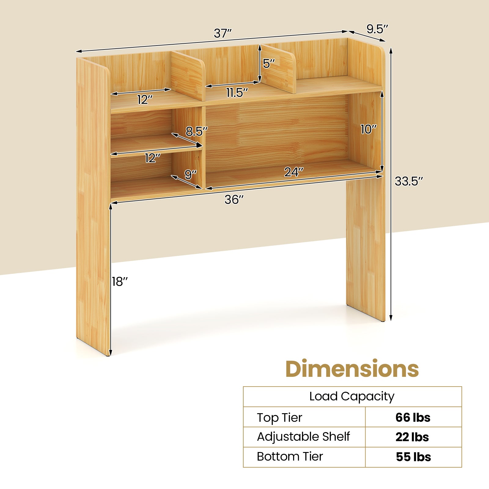 Desktop Bookshelf Countertop Storage Hutch with 6 Shelves