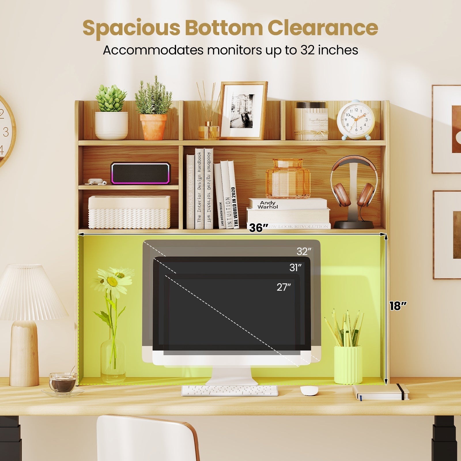 Desktop Bookshelf Countertop Storage Hutch with 6 Shelves