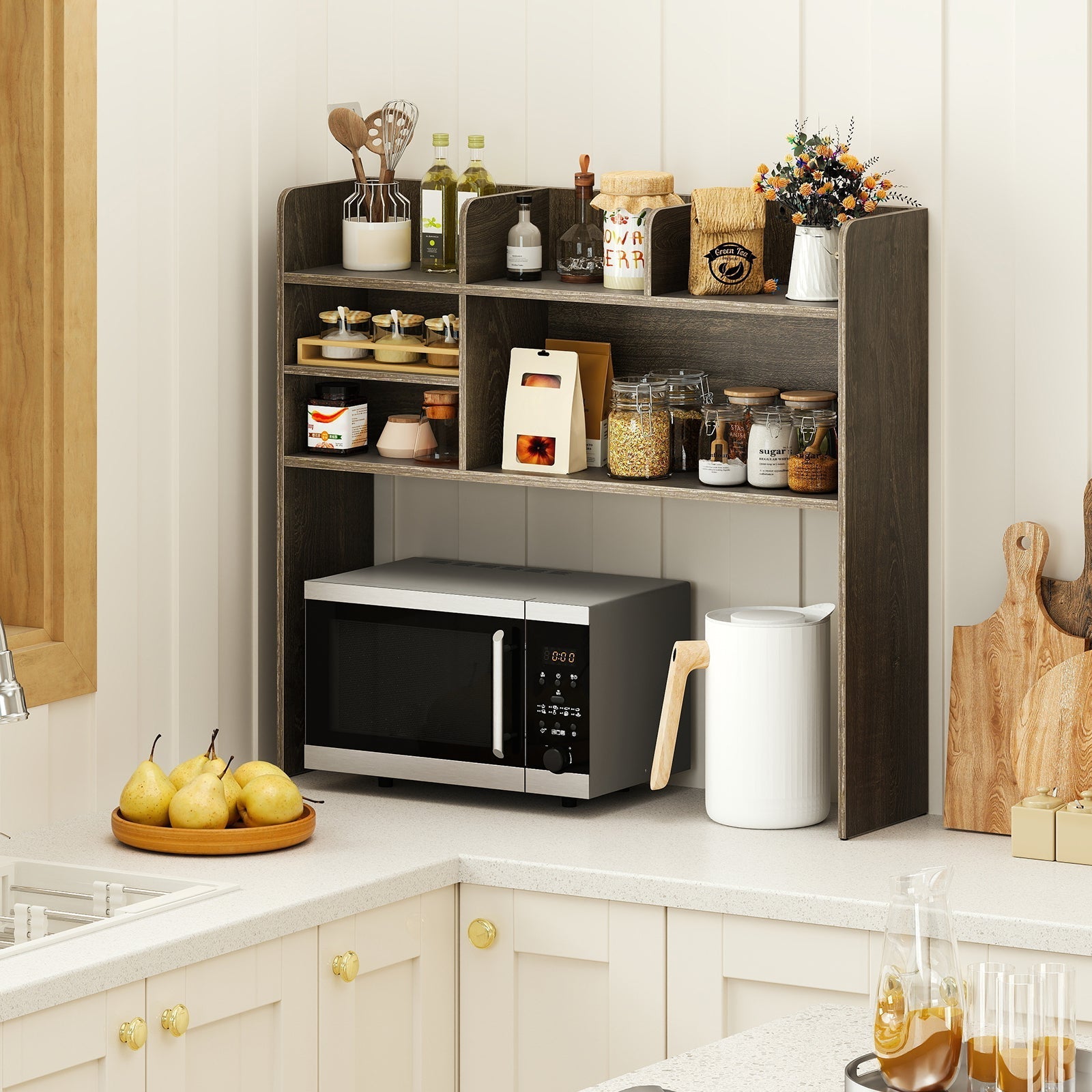 Desktop Bookshelf Countertop Storage Hutch with 6 Shelves