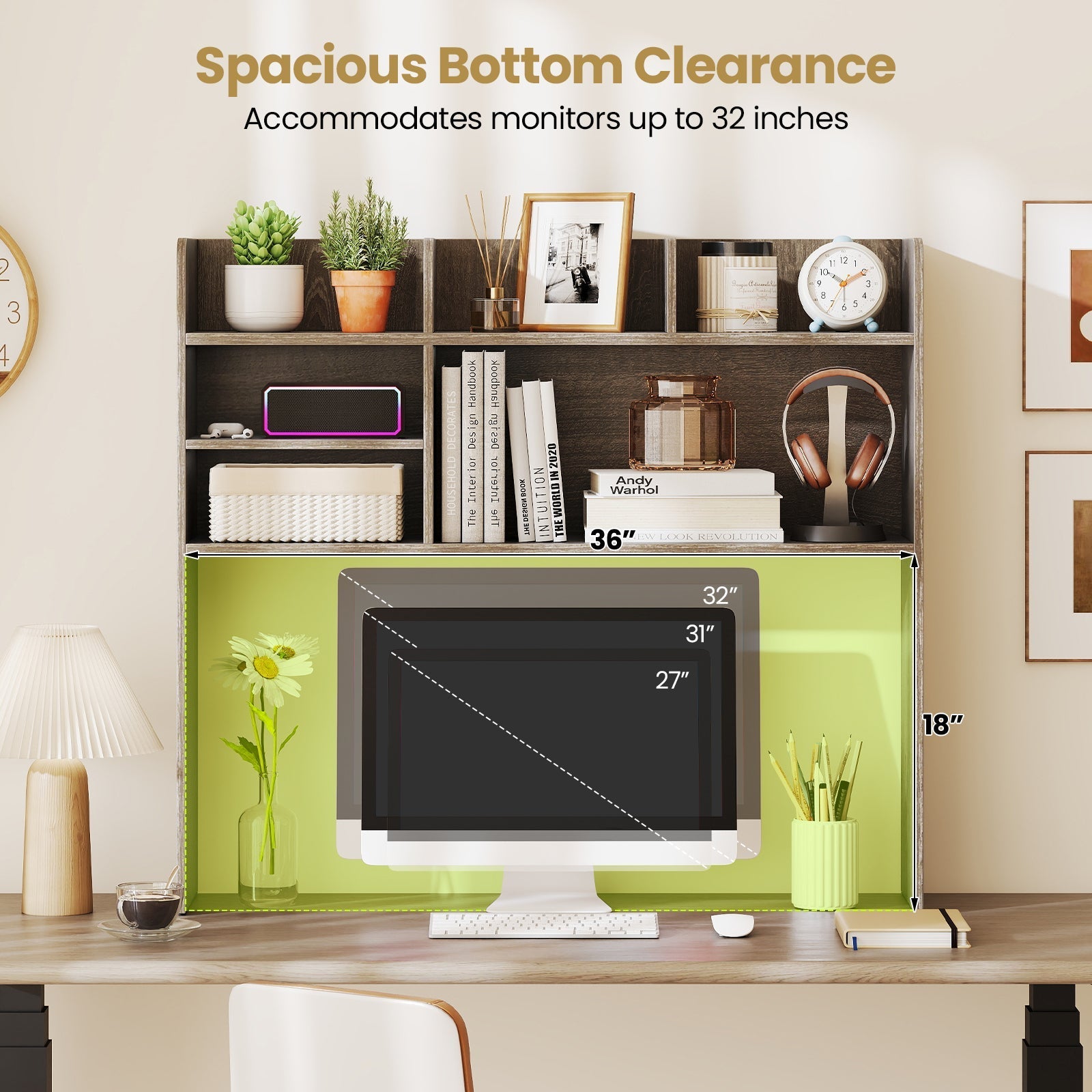 Desktop Bookshelf Countertop Storage Hutch with 6 Shelves