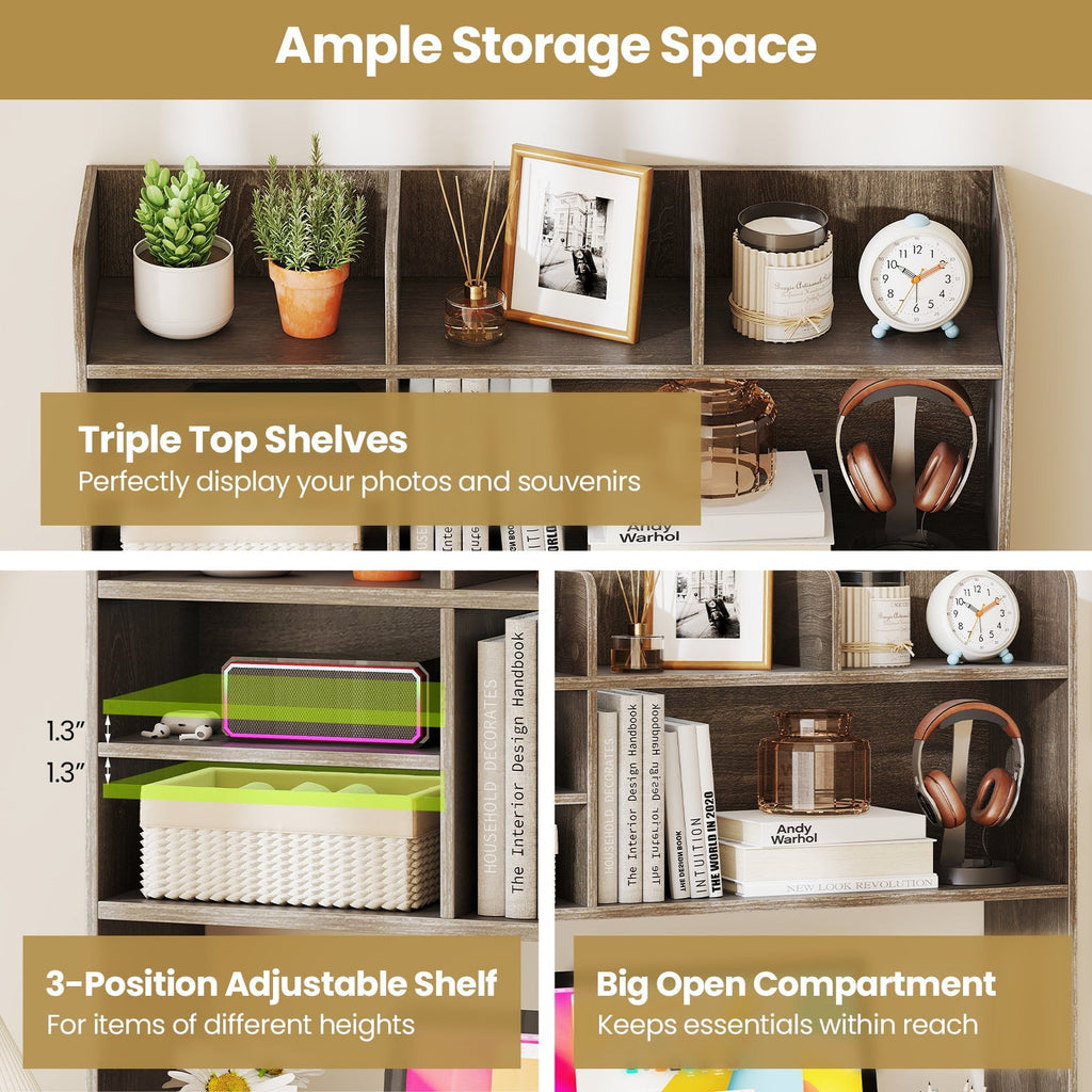 Desktop Bookshelf Countertop Storage Hutch with 6 Shelves