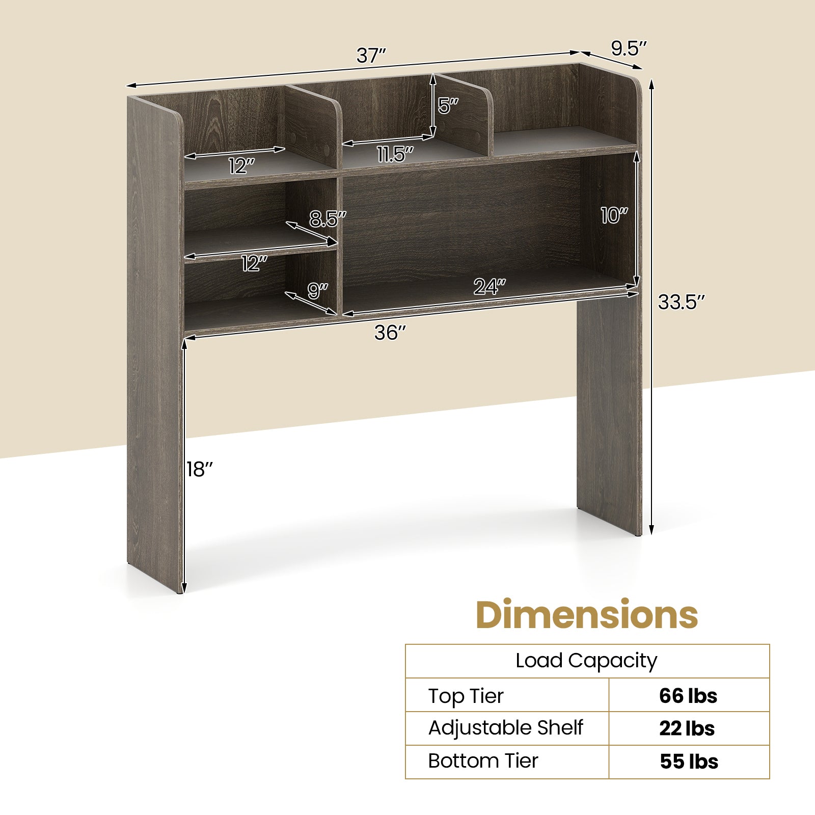 Desktop Bookshelf Countertop Storage Hutch with 6 Shelves