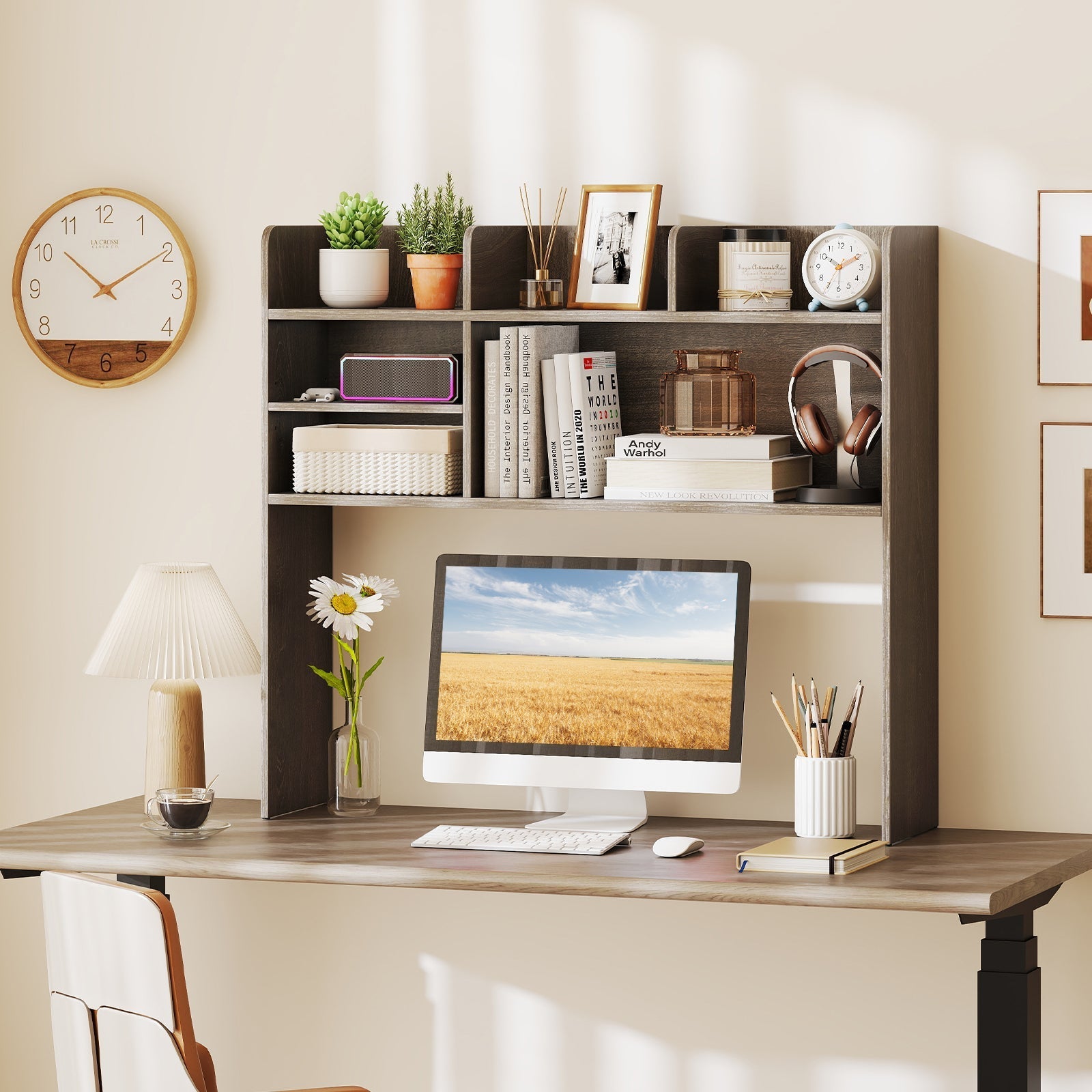 Desktop Bookshelf Countertop Storage Hutch with 6 Shelves