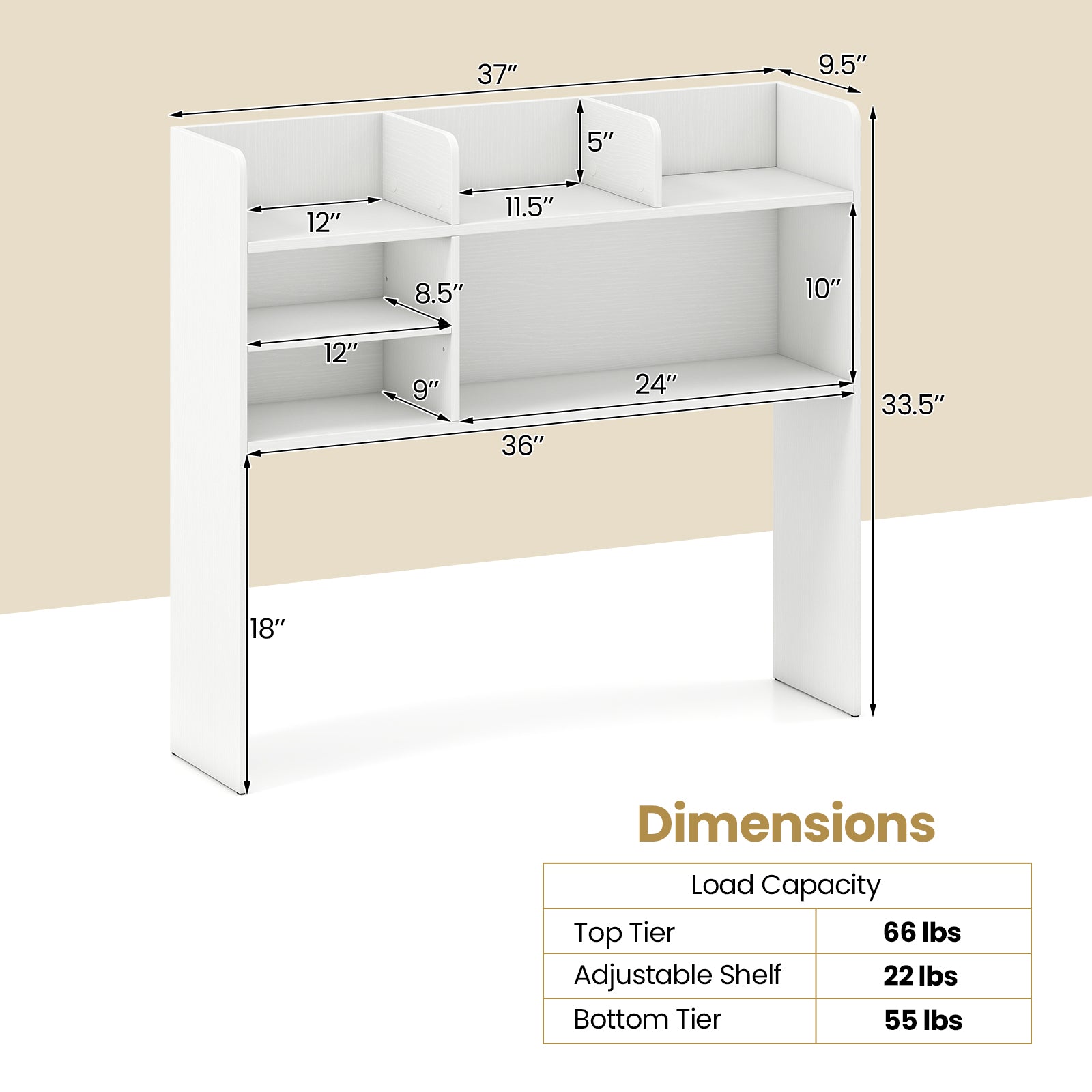 Desktop Bookshelf Countertop Storage Hutch with 6 Shelves