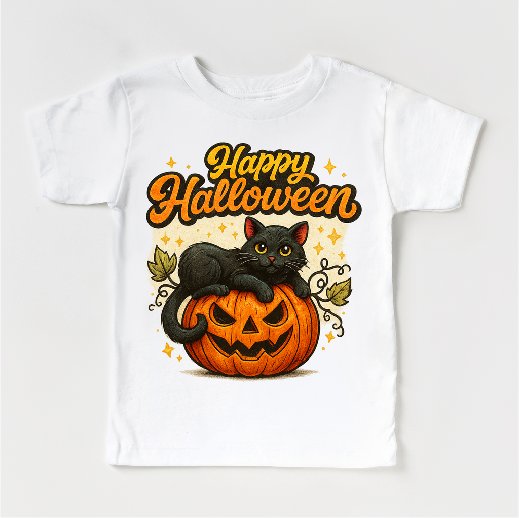 Happy Halloween Black Cat and Jack O Lantern Shirt - Halloween Tee