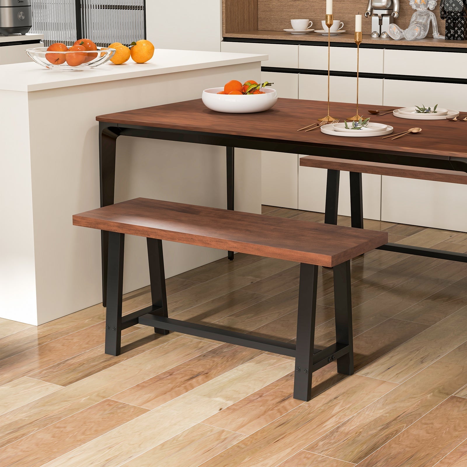 40 Inch Dining Bench 2 Person Entryway Shoe Bench with Metal Frame