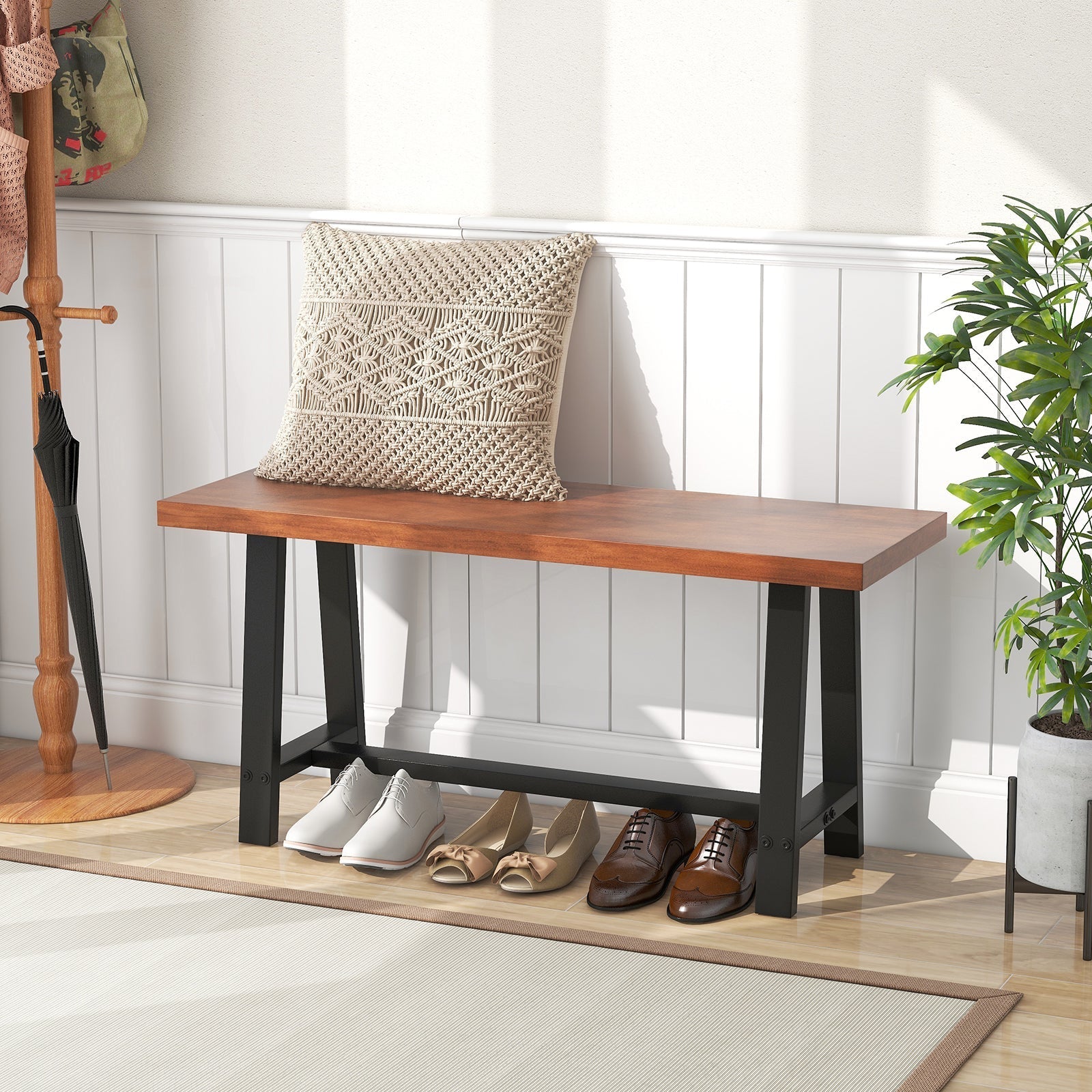 40 Inch Dining Bench 2 Person Entryway Shoe Bench with Metal Frame