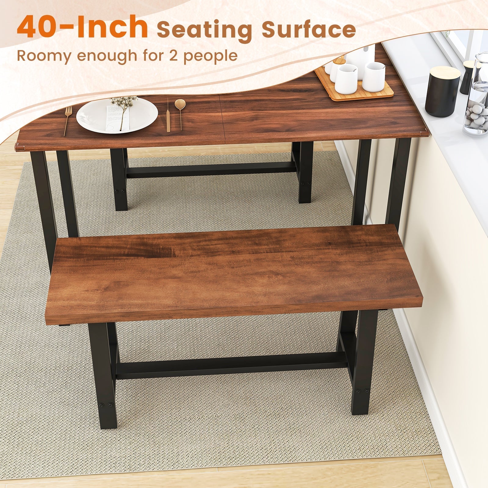 40 Inch Dining Bench 2 Person Entryway Shoe Bench with Metal Frame
