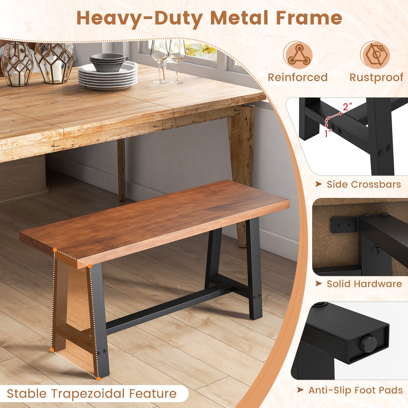 40 Inch Dining Bench 2 Person Entryway Shoe Bench with Metal Frame