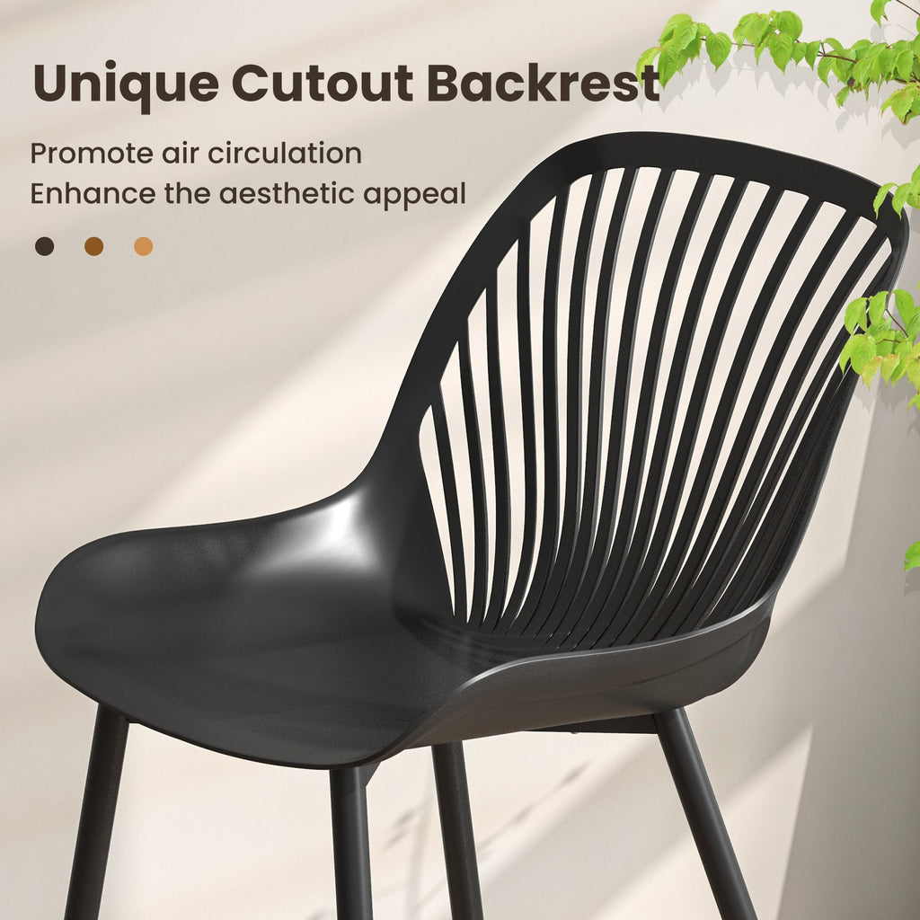 Modern Kitchen Chairs with Metal Legs Cutout Backrest Curved Seat for Dining Room Home Office-Black