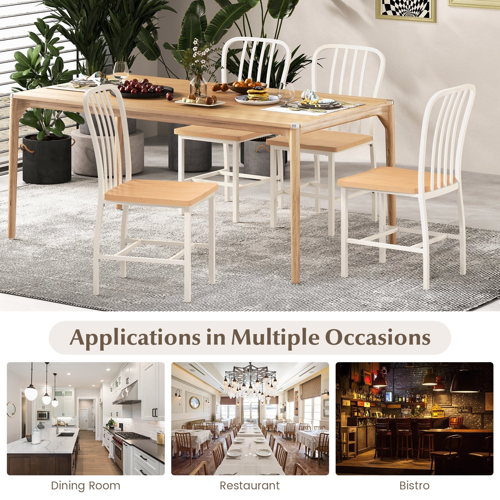 Armless Spindle Back Dining Chair Set of 2 with Ergonomic Seat