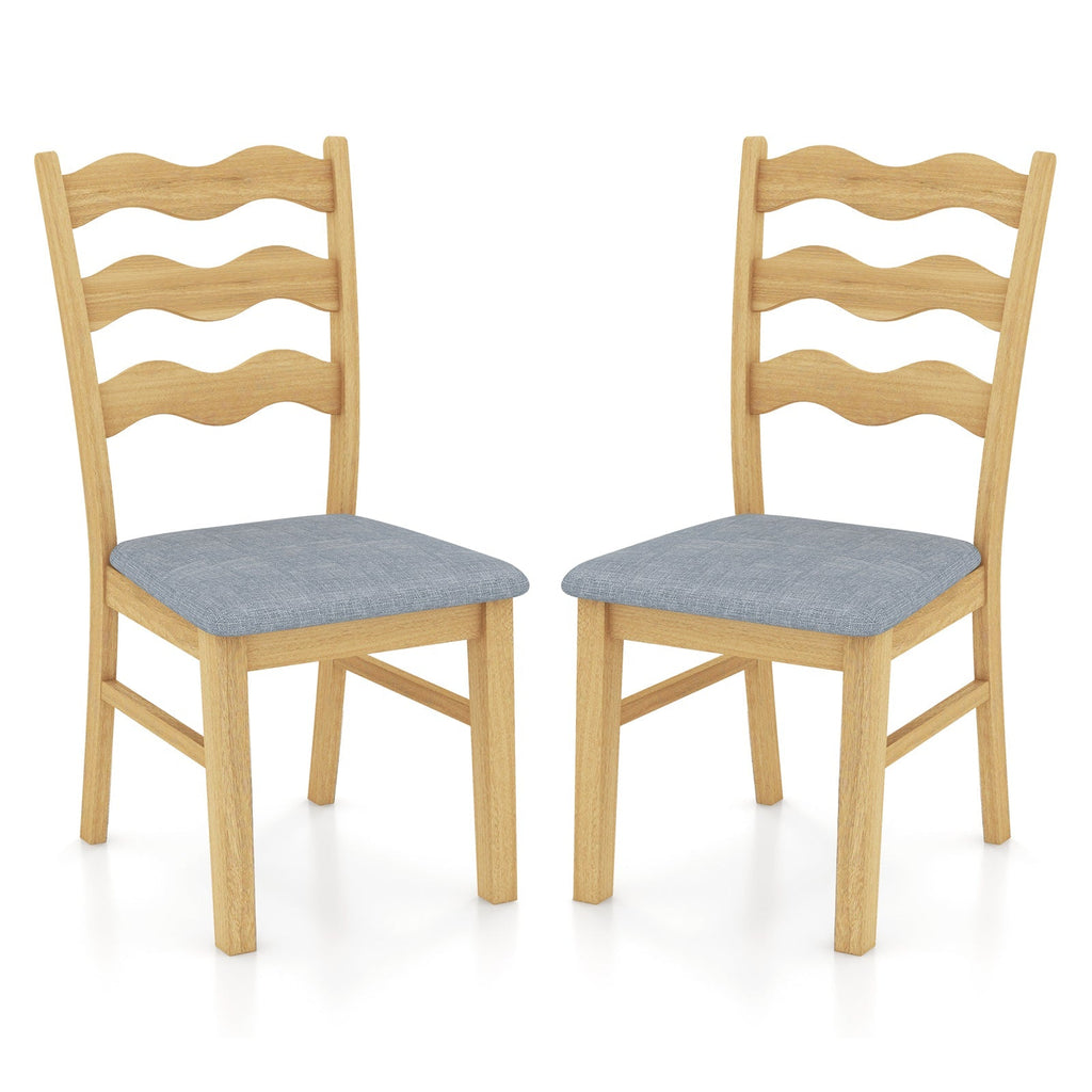 Dining Chair Set of 2 Linen Fabric Upholstered Kitchen Chairs with Padded Seat-Natural