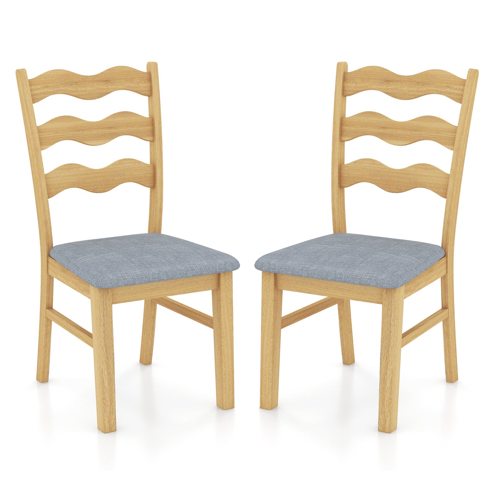 Dining Chair Set of 2 Linen Fabric Upholstered Kitchen Chairs with Padded Seat-Natural