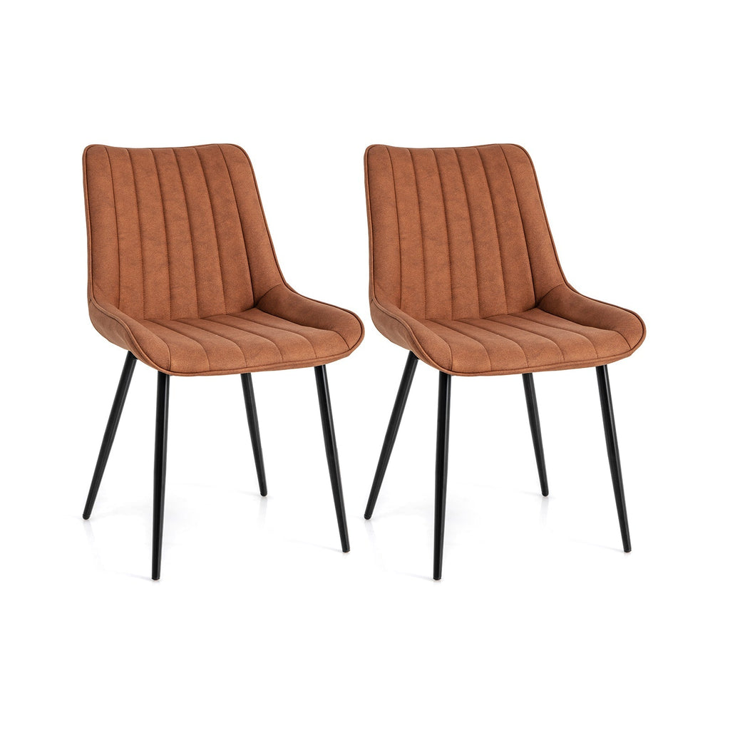 Faux-Leather Fabric Dining Chair Set of 2 with Metal Legs and Padded Seat