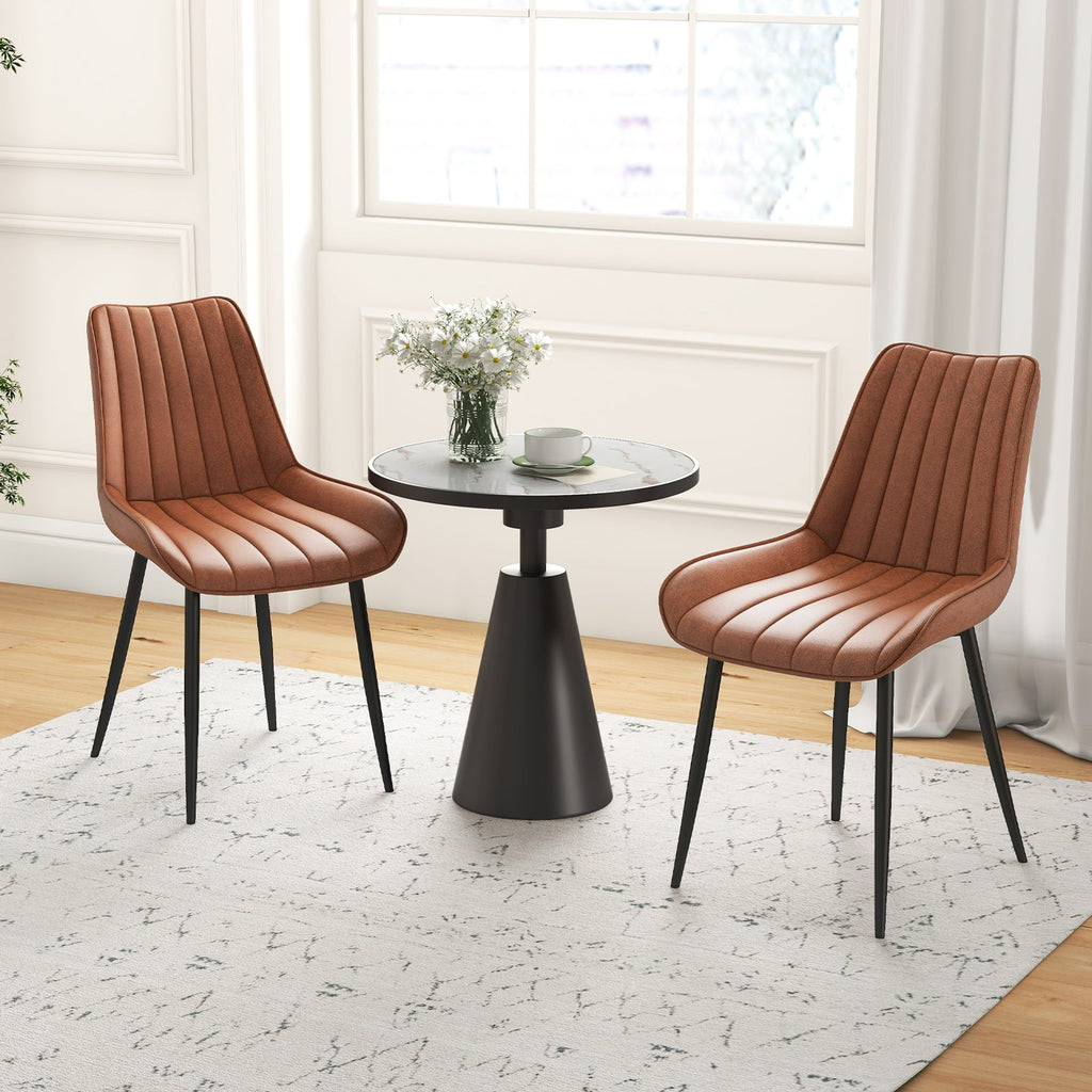Faux-Leather Fabric Dining Chair Set of 2 with Metal Legs and Padded Seat