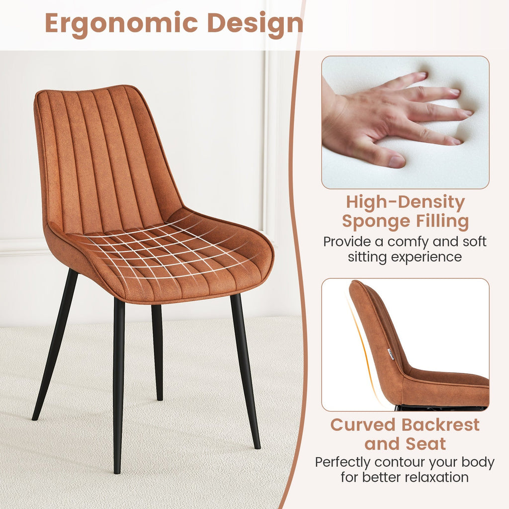 Faux-Leather Fabric Dining Chair Set of 2 with Metal Legs and Padded Seat