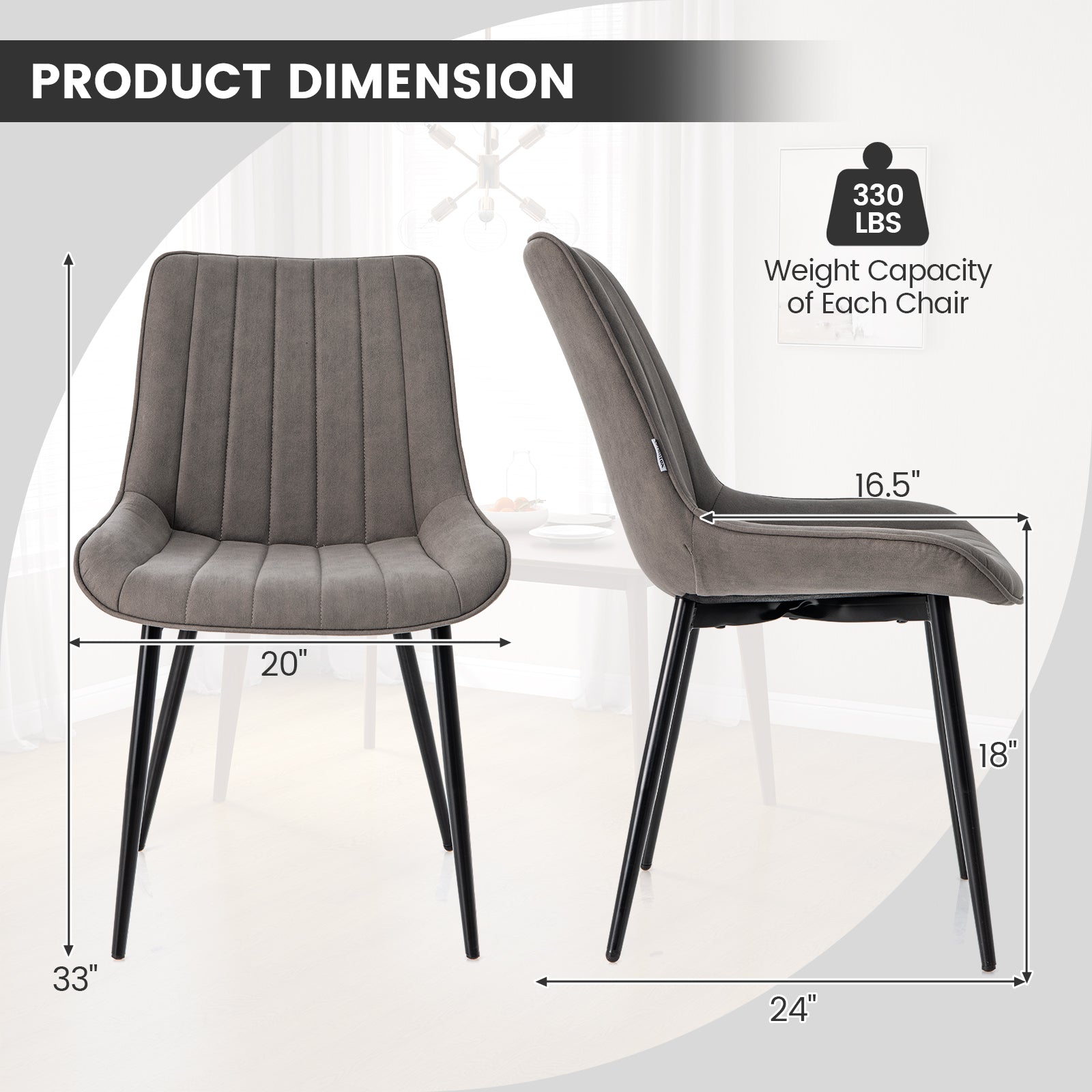 Faux-Leather Fabric Dining Chair Set of 2 with Metal Legs and Padded Seat