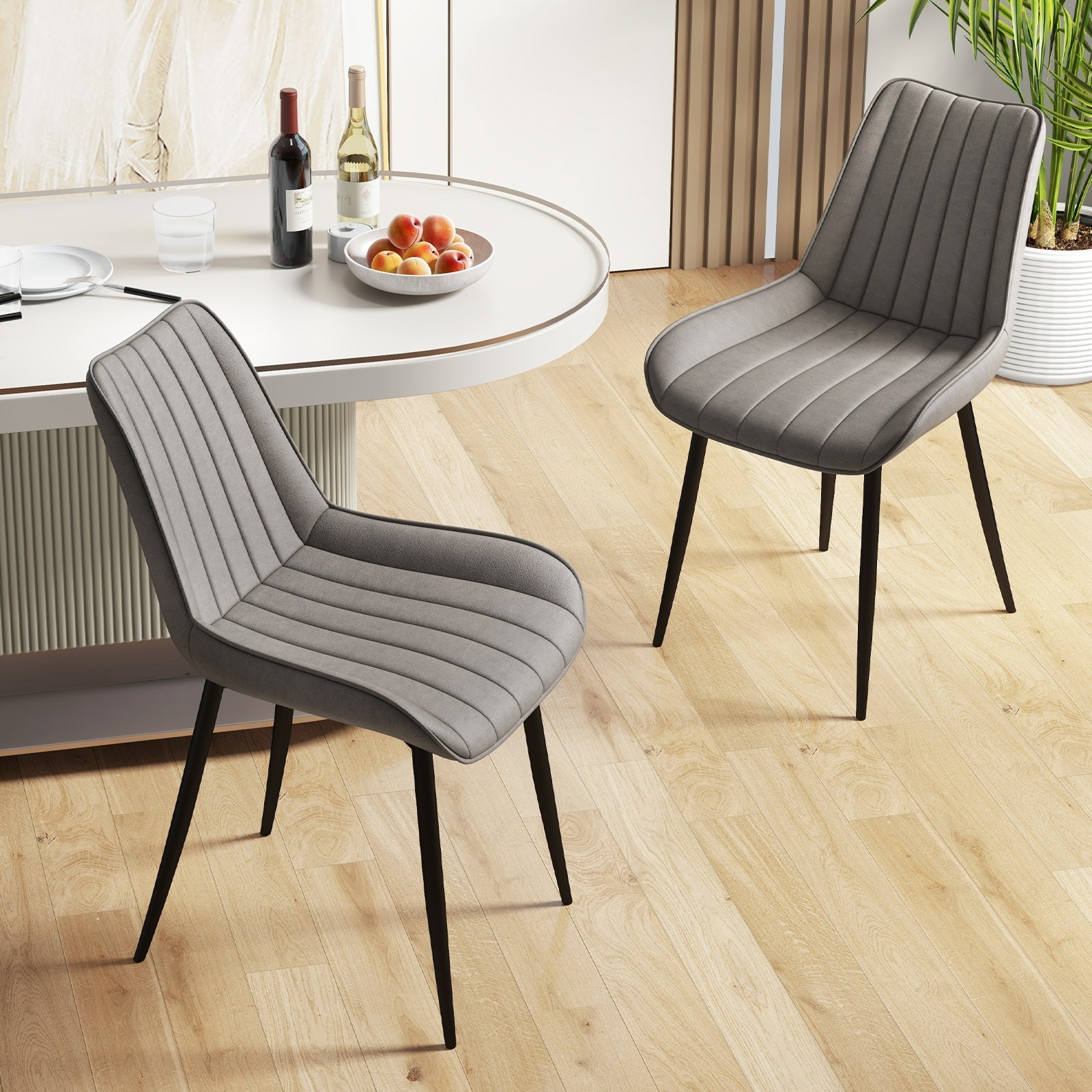 Faux-Leather Fabric Dining Chair Set of 2 with Metal Legs and Padded Seat