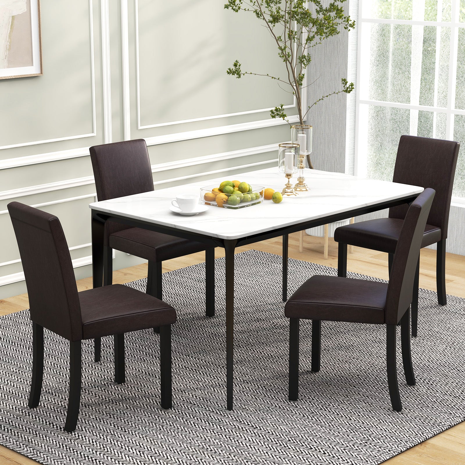 Dining Chair Set of 4 Upholstered Kitchen Dinette Chairs with Wood Frame