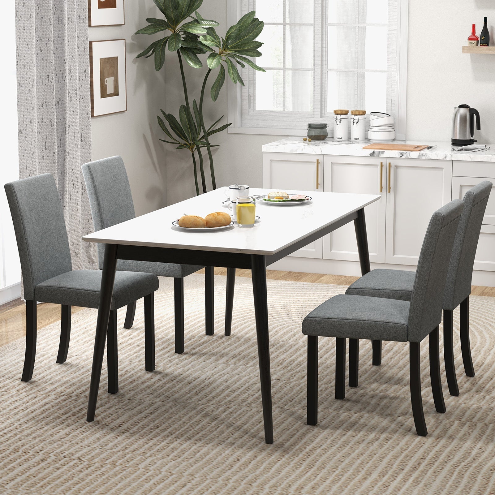 Dining Chair Set of 4 Upholstered Kitchen Dinette Chairs with Wood Frame