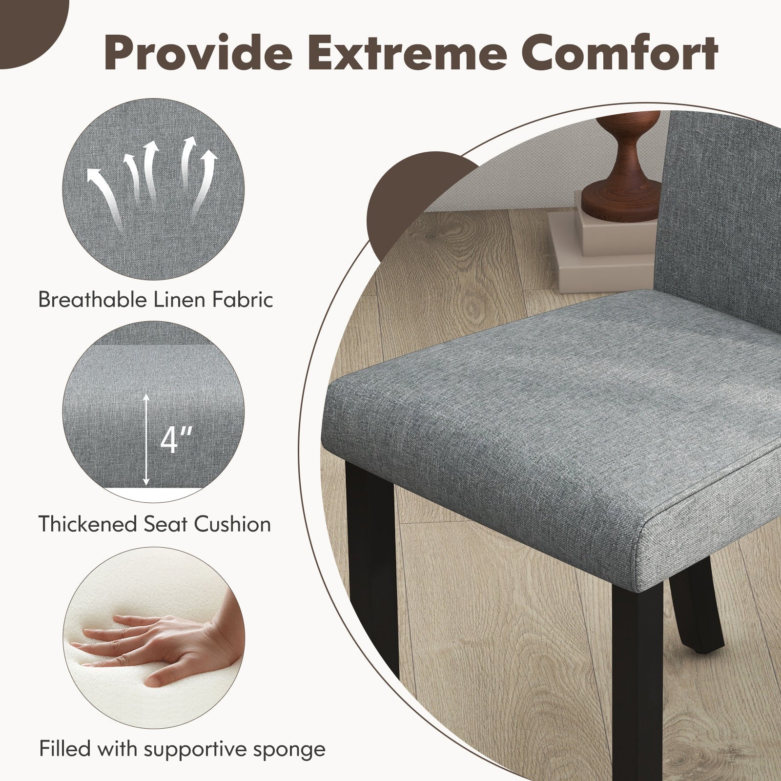 Dining Chair Set of 4 Upholstered Kitchen Dinette Chairs with Wood Frame