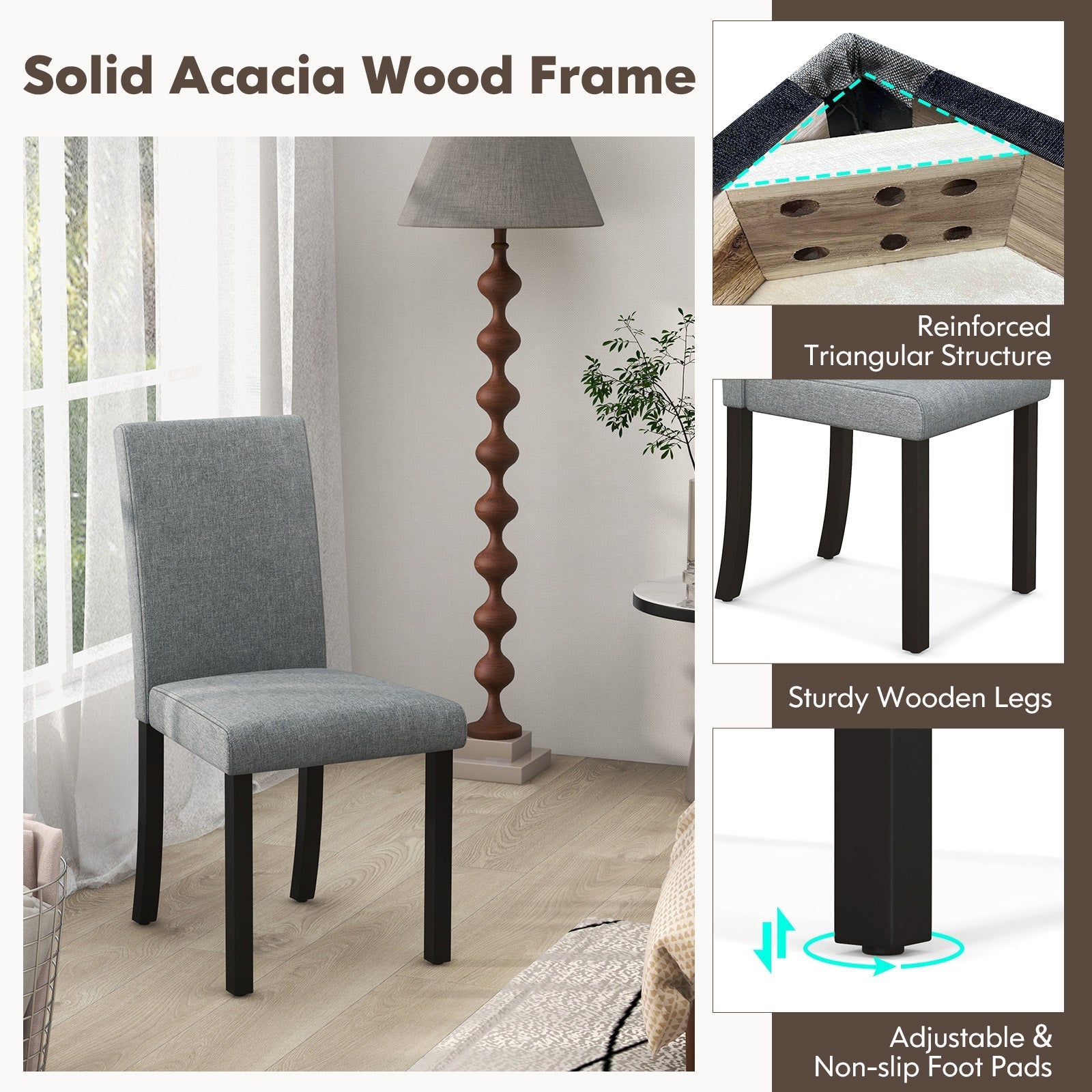 Dining Chair Set of 4 Upholstered Kitchen Dinette Chairs with Wood Frame