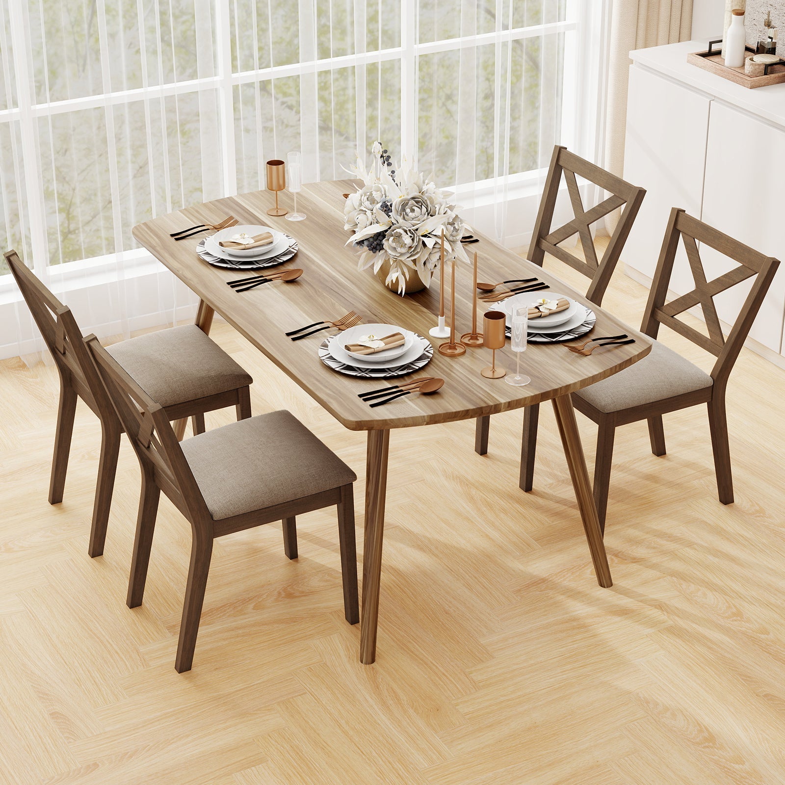 Dining Chair Set of 2 Modern Kitchen Chair with Upholstered Seat-Brown
