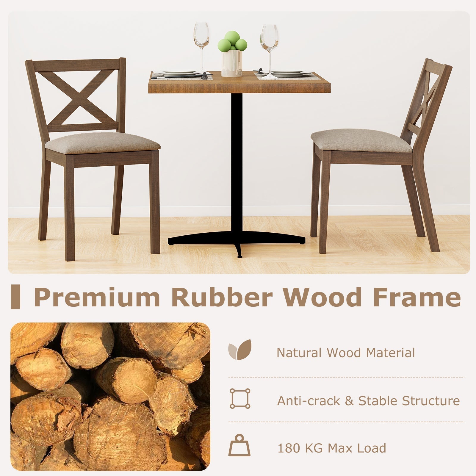 Dining Chair Set of 2 Modern Kitchen Chair with Upholstered Seat-Brown