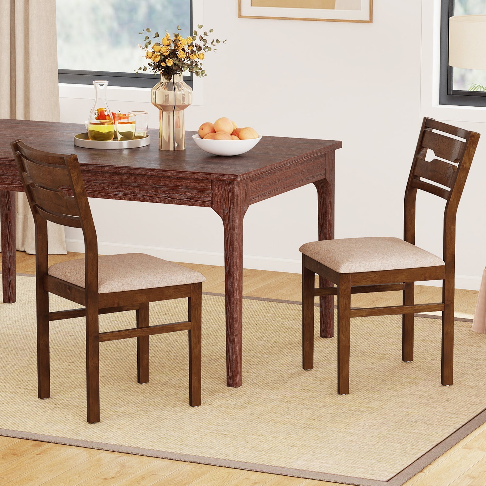 Dining Chair Set of 2/4 with Rubber Wood Frame and Padded Seat