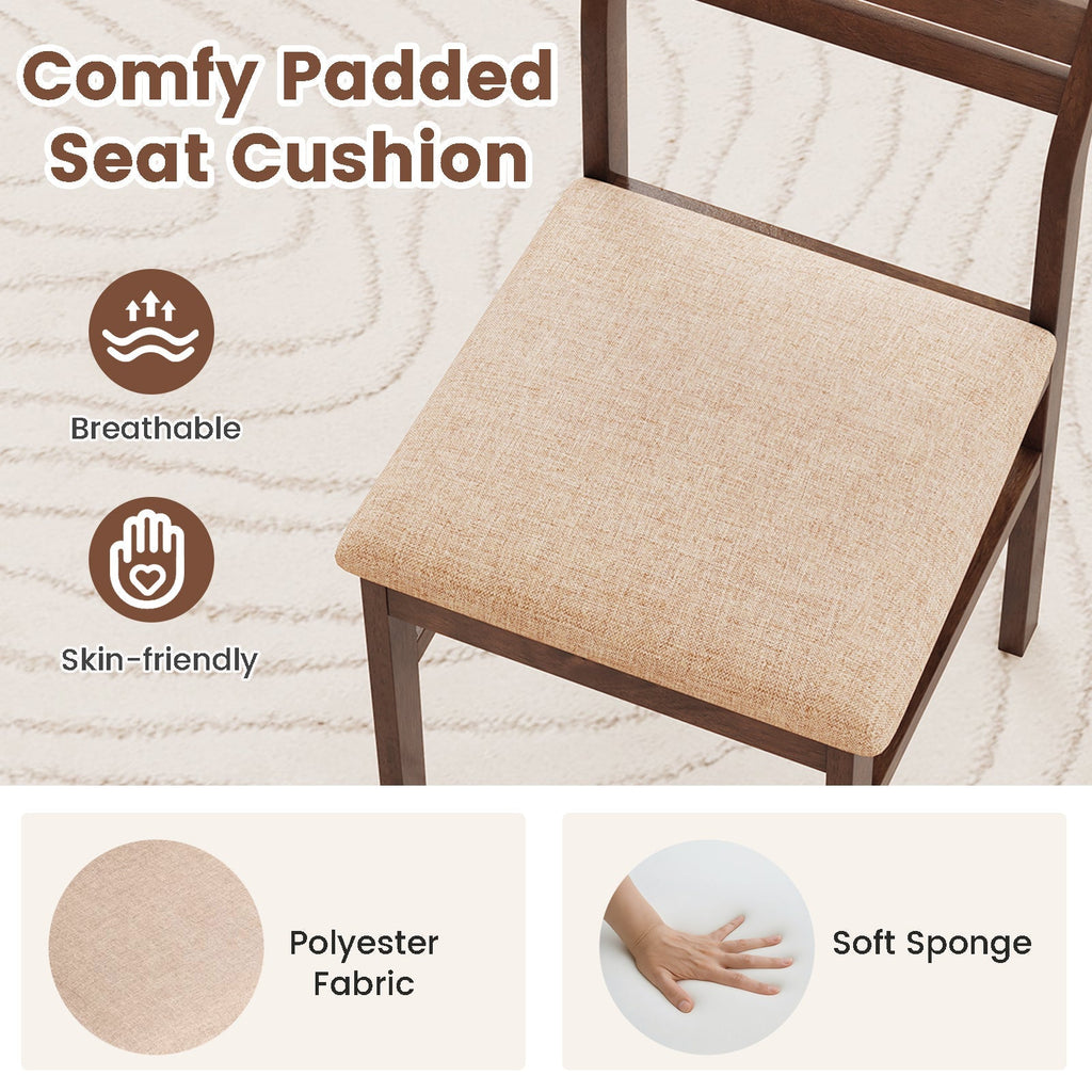Dining Chair Set of 2/4 with Rubber Wood Frame and Padded Seat