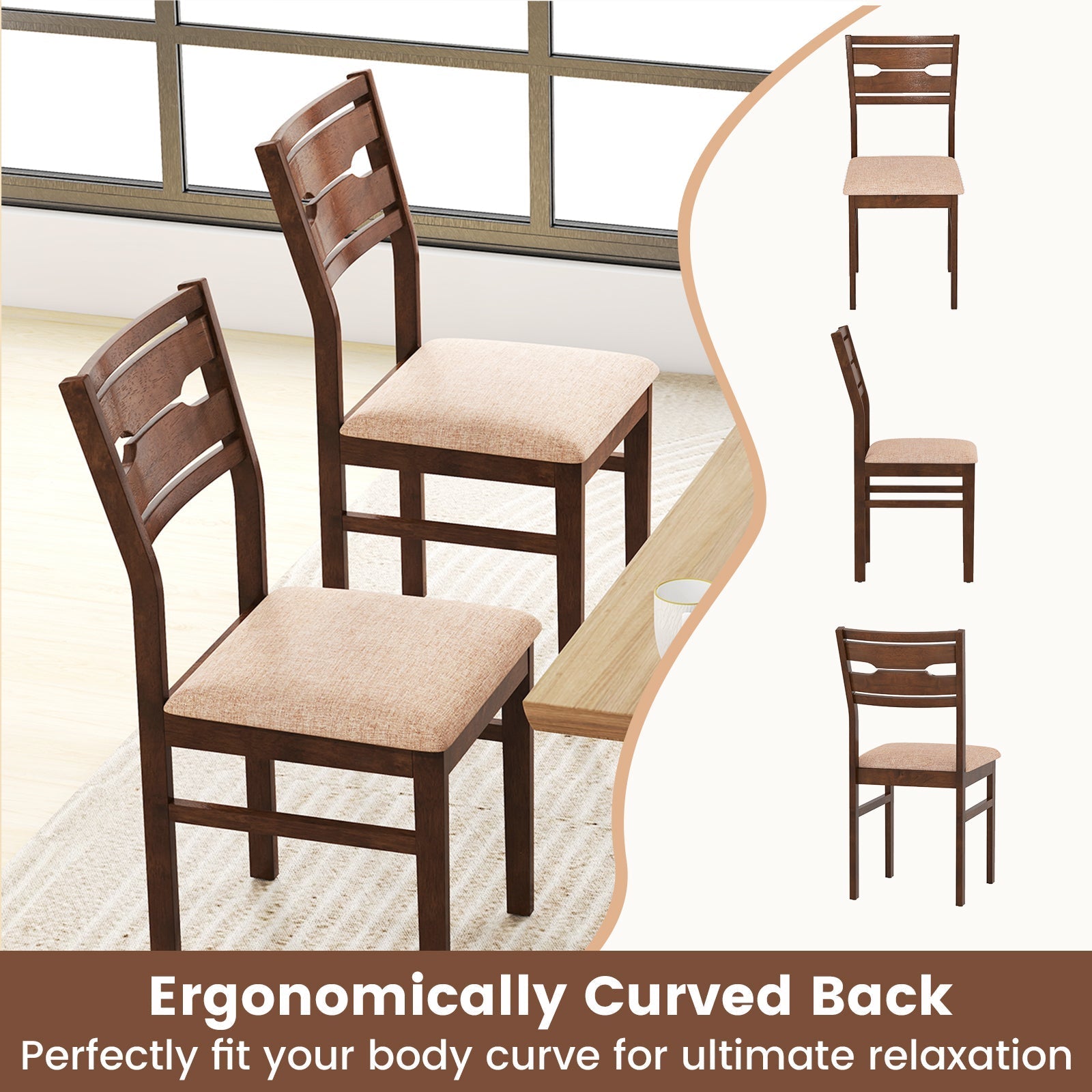 Dining Chair Set of 2/4 with Rubber Wood Frame and Padded Seat