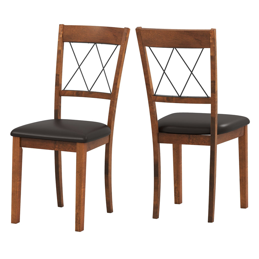 Dining Chair Set of 2 Fabric Upholstered Kitchen Armless Chairs with Rubber Wood Frame-Walnut