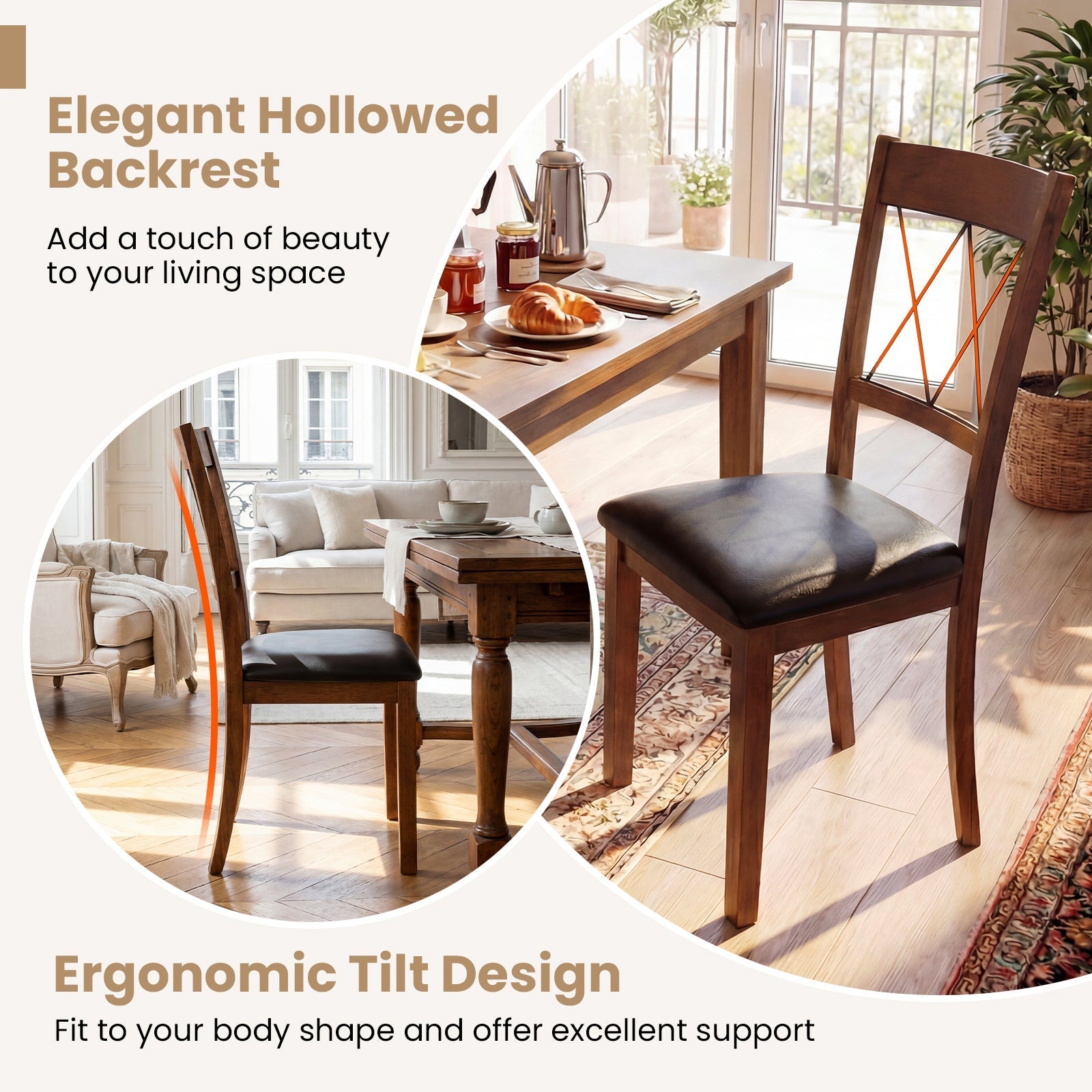 Dining Chair Set of 2 Fabric Upholstered Kitchen Armless Chairs with Rubber Wood Frame-Walnut