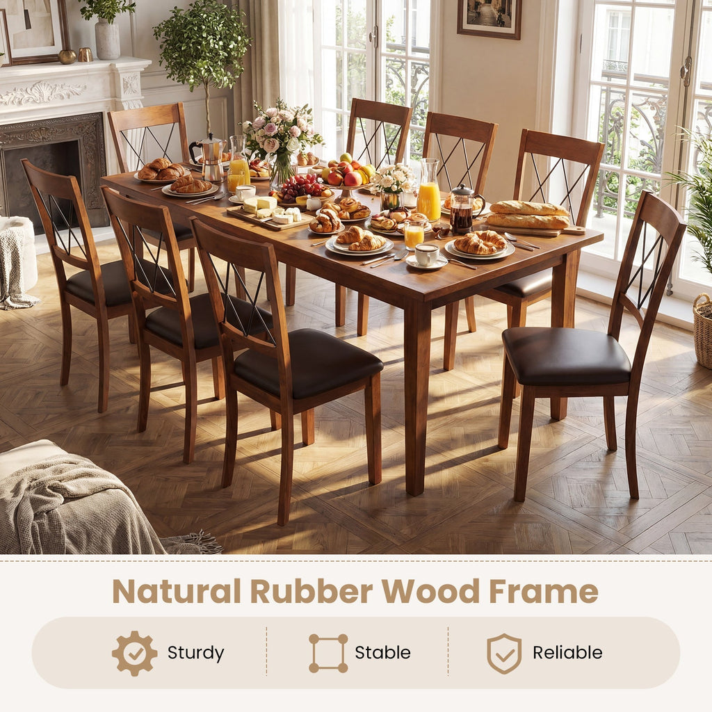 Dining Chair Set of 2 Fabric Upholstered Kitchen Armless Chairs with Rubber Wood Frame-Walnut