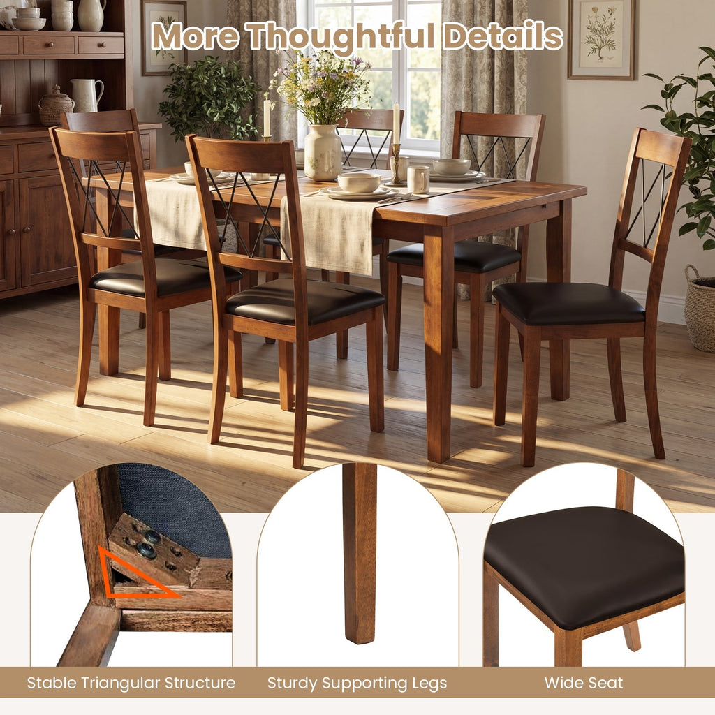 Dining Chair Set of 2 Fabric Upholstered Kitchen Armless Chairs with Rubber Wood Frame-Walnut